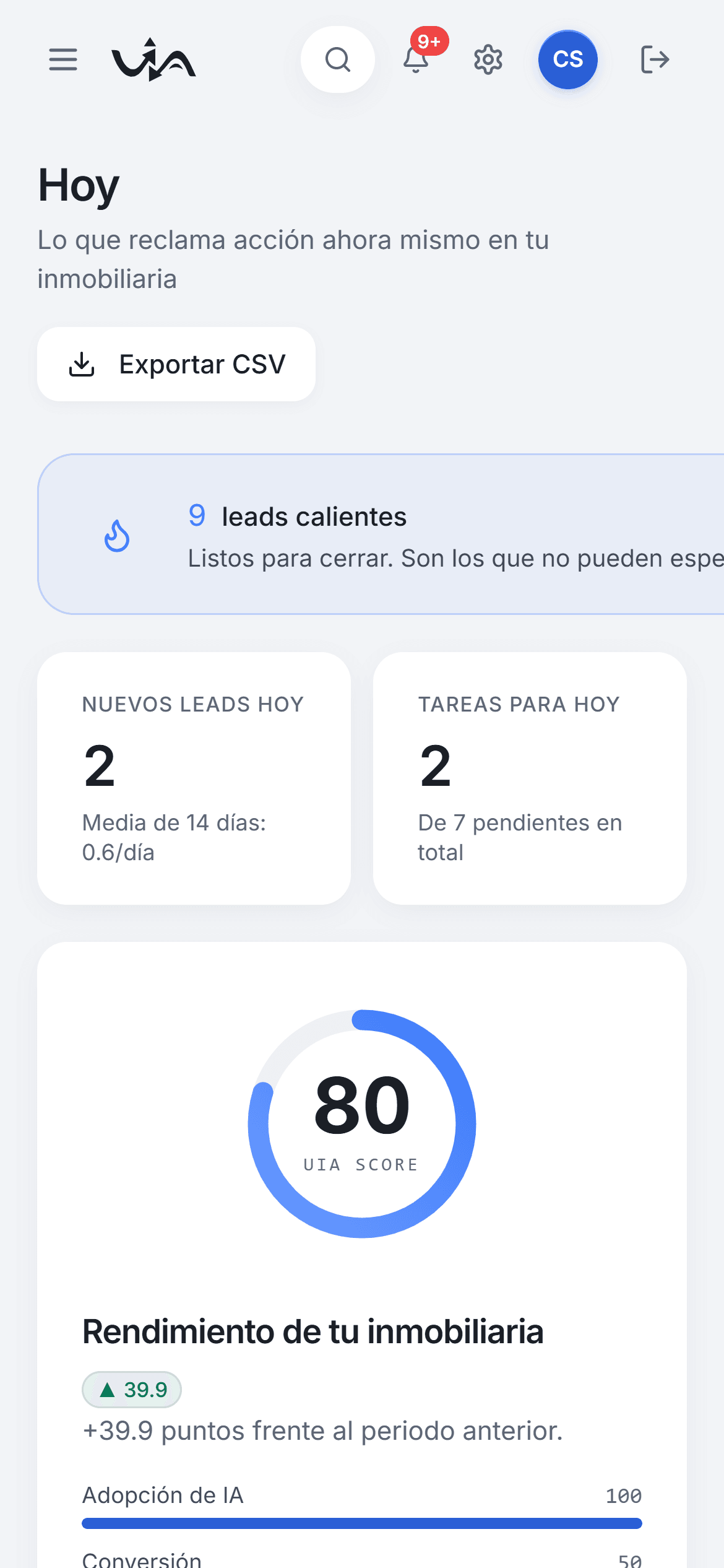 Pantalla de Hoy del CRM de UIA en el móvil